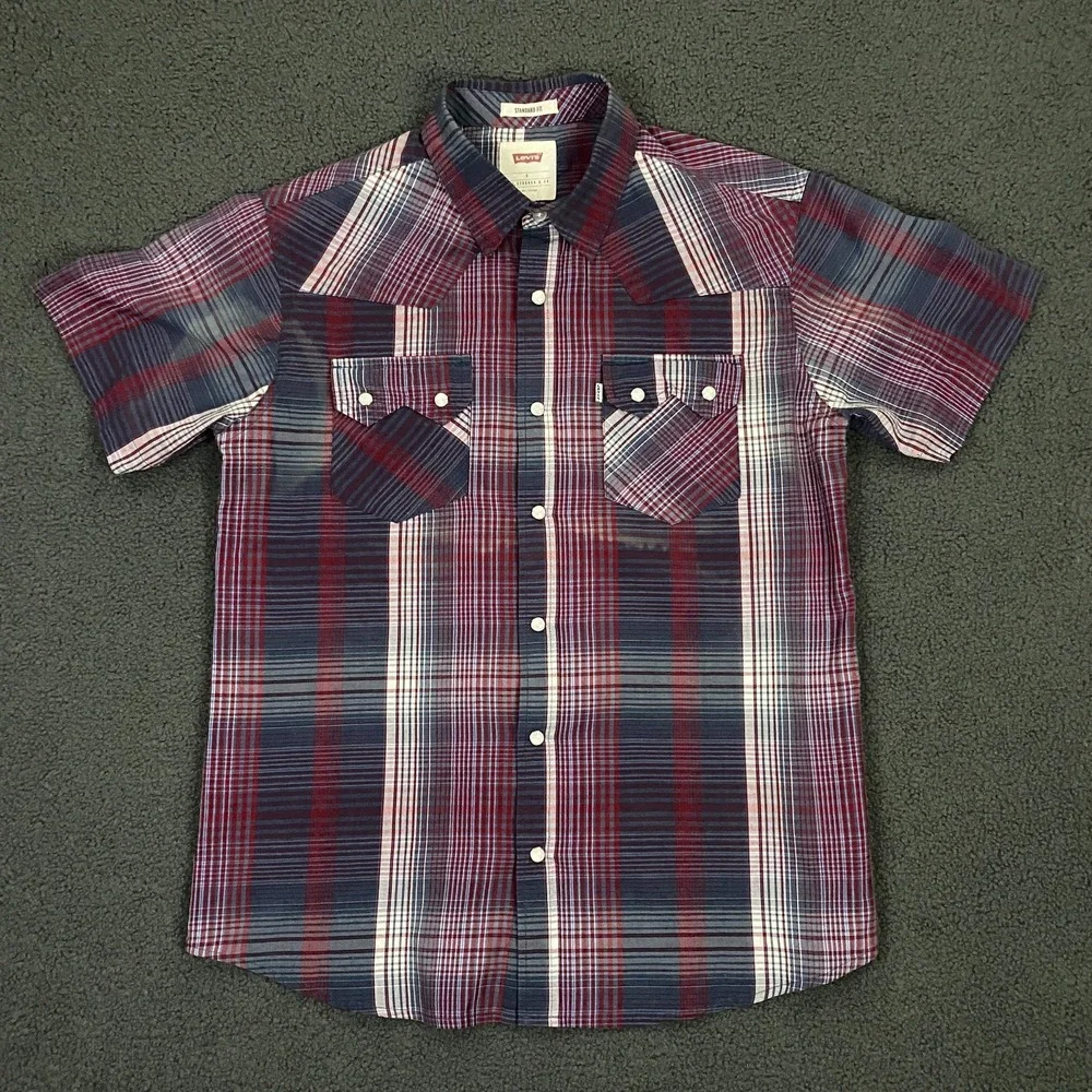 Levis Western Shirt Mens Small Peal Snap Saw Tooth Pocket Short Sleeve Red Tab